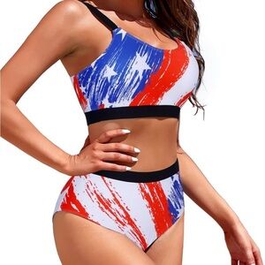 High-waisted Americana Bikini Swim Set